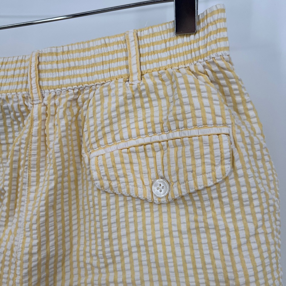 Vintage Seersucker Shorts High Rise Butter Yellow & White Stripe Preppy Resort M - Picture 6 of 8